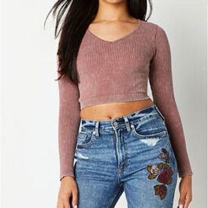 PINK RIBBED LONG SLEEVE TEE